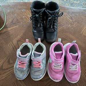 Toddler Girl Shoes Bundle Size 8/9 - Sketchers Sneakers + Black Boots (3 pairs)